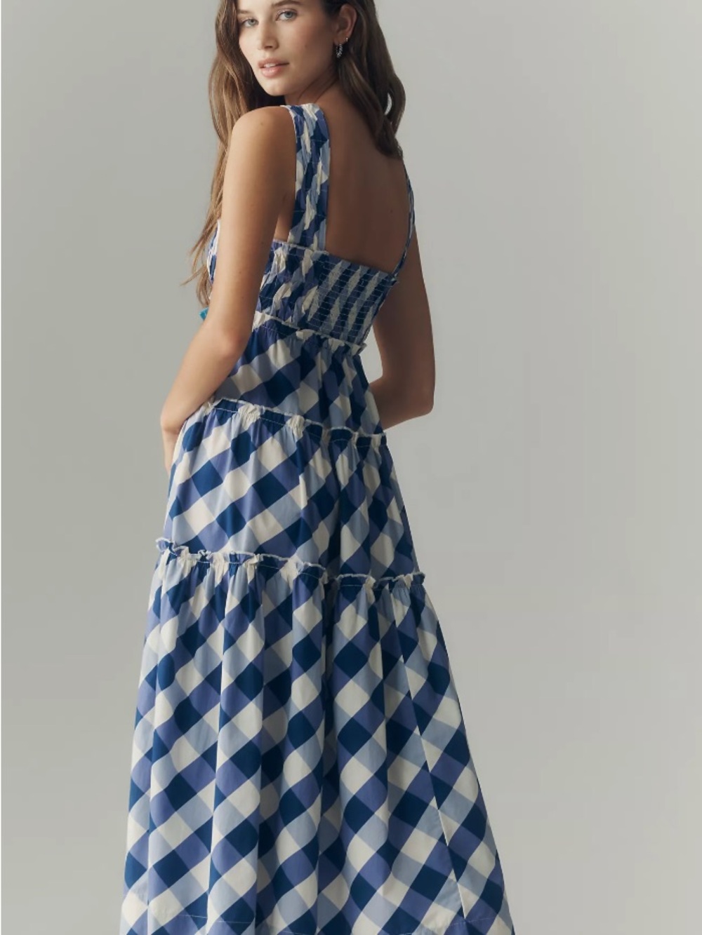 NWT-Maeve Helena 100% Cotton Tiered Midi Dress β Blue Plaid π - Picture 3 of 3